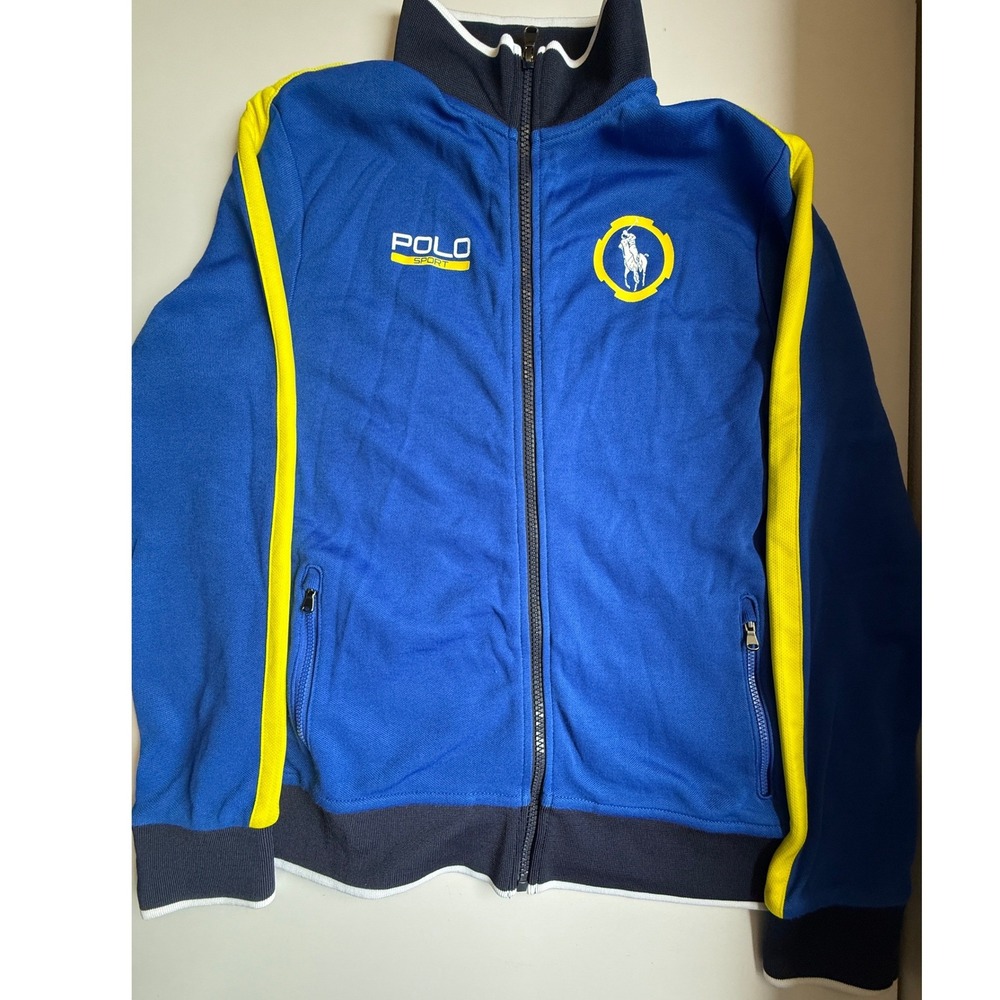 Polo Sport Ralph Lauren Track Jacket Blue Yellow Full Zip Performance Mens Large - Picture 1 of 12